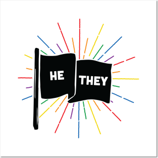 He/They Pronouns Retro Flag Posters and Art